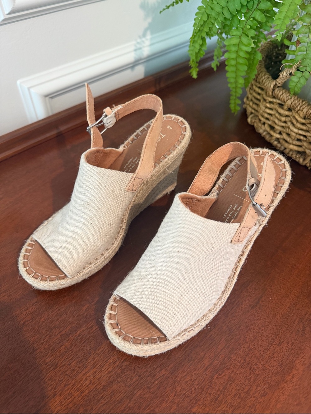 Toms Espadrille Wedge Slingback Sandals in Natural NWOT